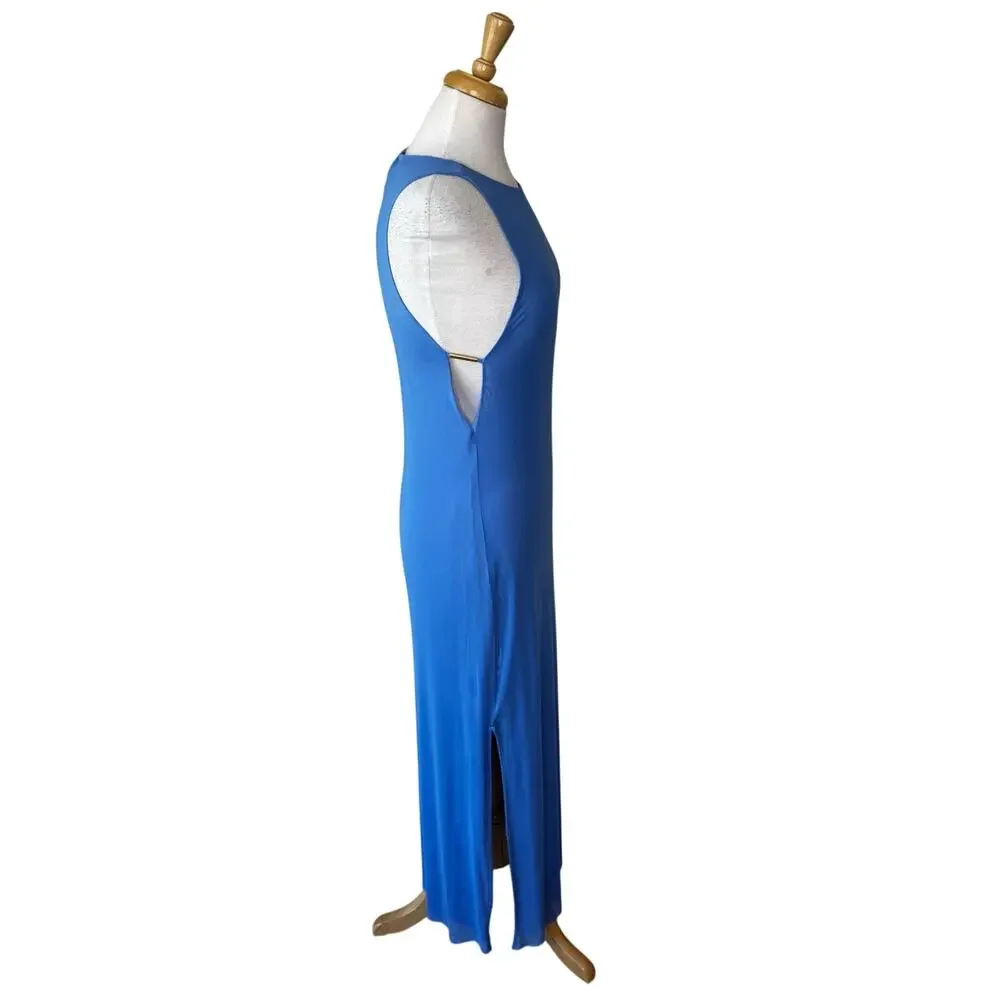 Caroline Constas sheer sleeveless maxi beach cover up cornflower blue size Small
